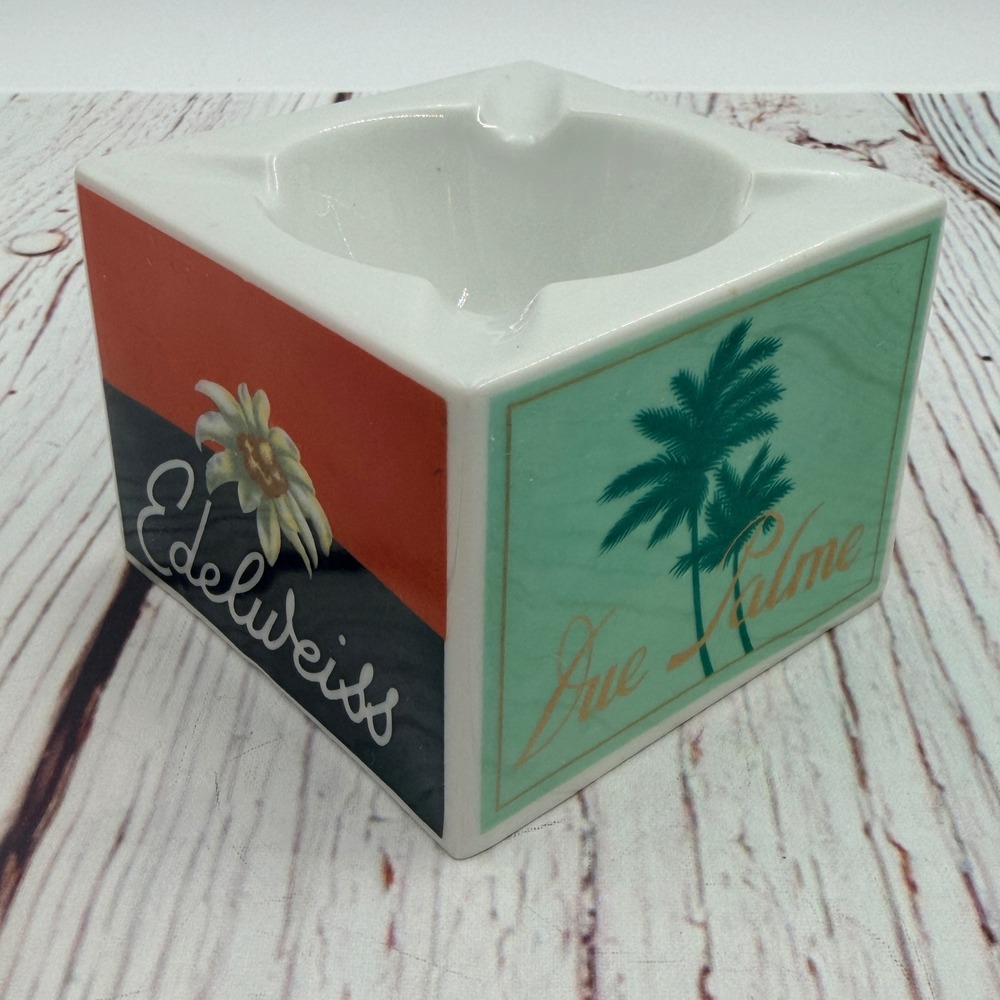 Vintage Verbano Italian Porcelain Cube Ashtray Monopoli‎ di Stato Advertising
